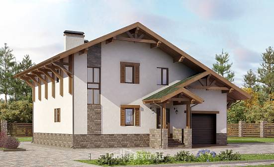 190-007-П Проект двухэтажного дома мансардный этаж, гараж, просторный коттедж из кирпича Горно-Алтайск | Проекты домов от House Expert