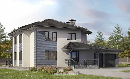 340-005-П Проект двухэтажного дома и гаражом, красивый дом из керамзитобетонных блоков Горно-Алтайск | Проекты домов от House Expert