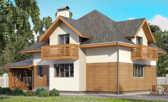155-004-П Проект двухэтажного дома с мансардным этажом и гаражом, доступный загородный дом из теплоблока Горно-Алтайск | Проекты домов от House Expert