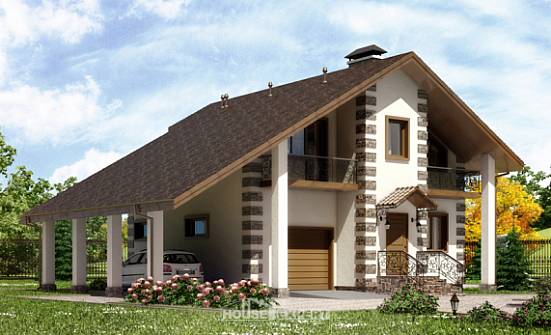 150-003-Л Проект двухэтажного дома мансардой и гаражом, бюджетный домик из бревен Горно-Алтайск | Проекты домов от House Expert