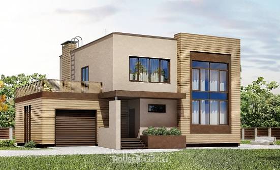 220-003-Л Проект двухэтажного дома и гаражом, современный загородный дом из пеноблока Горно-Алтайск | Проекты домов от House Expert