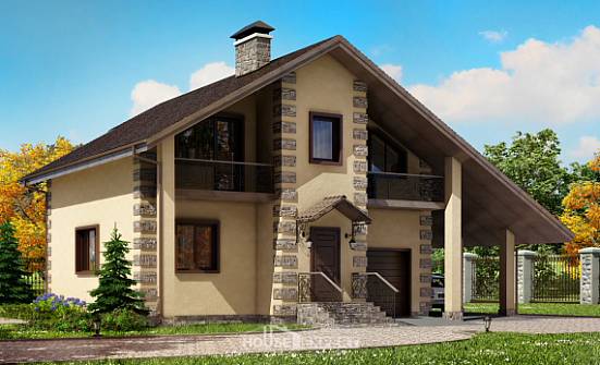 150-003-П Проект двухэтажного дома с мансардным этажом и гаражом, простой домик из керамзитобетонных блоков Горно-Алтайск | Проекты домов от House Expert