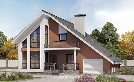 200-007-П Проект двухэтажного дома с мансардным этажом, гараж, красивый домик из теплоблока Горно-Алтайск | Проекты домов от House Expert