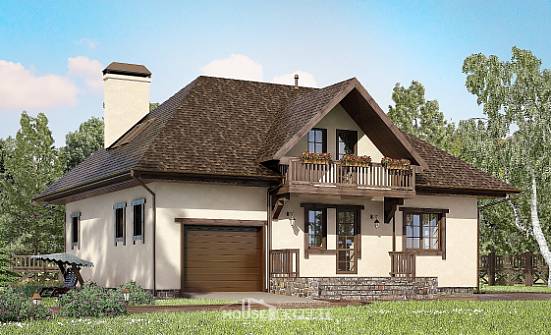 200-001-Л Проект двухэтажного дома с мансардным этажом и гаражом, средний домик из поризованных блоков Горно-Алтайск | Проекты домов от House Expert