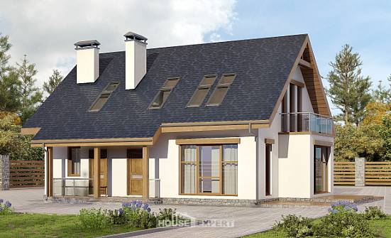 155-012-П Проект двухэтажного дома с мансардным этажом, уютный дом из теплоблока Горно-Алтайск | Проекты домов от House Expert