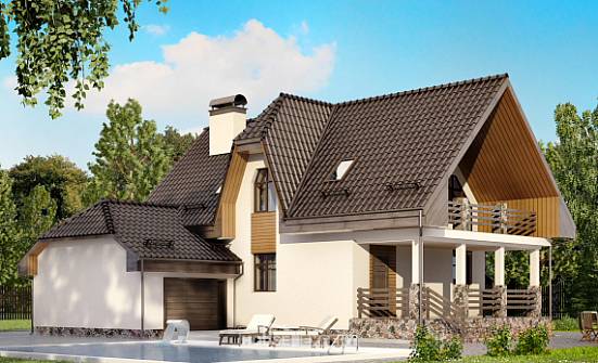 150-001-Л Проект двухэтажного дома с мансардным этажом, гараж, скромный домик из теплоблока Горно-Алтайск | Проекты домов от House Expert