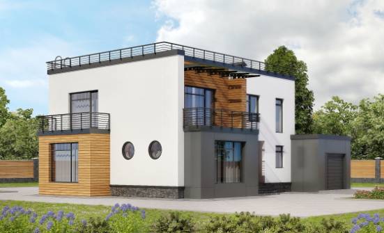 260-002-П Проект двухэтажного дома и гаражом, современный коттедж из теплоблока Горно-Алтайск | Проекты домов от House Expert