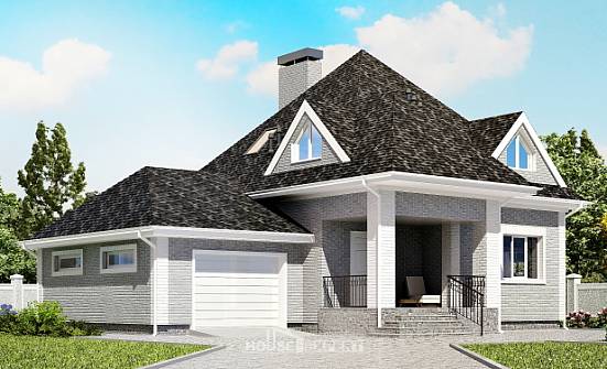 135-001-Л Проект двухэтажного дома мансардой, гараж, уютный коттедж из кирпича Горно-Алтайск | Проекты домов от House Expert
