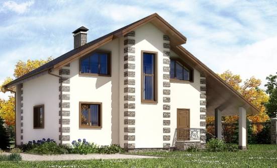 150-003-Л Проект двухэтажного дома мансардой и гаражом, бюджетный домик из бревен Горно-Алтайск | Проекты домов от House Expert