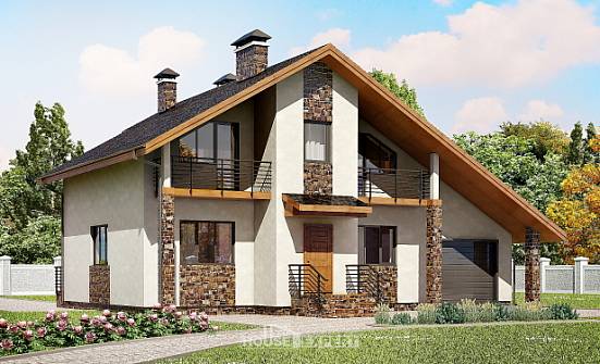 180-008-П Проект двухэтажного дома мансардный этаж и гаражом, средний домик из теплоблока Горно-Алтайск | Проекты домов от House Expert