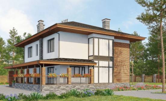 305-001-П Проект двухэтажного дома, гараж, красивый дом из теплоблока Горно-Алтайск | Проекты домов от House Expert