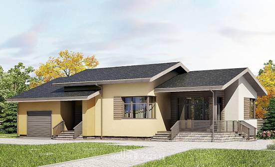 135-002-Л Проект одноэтажного дома и гаражом, небольшой дом из бризолита Горно-Алтайск | Проекты домов от House Expert