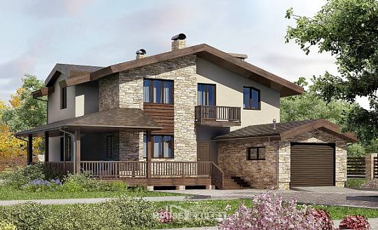 220-001-Л Проект двухэтажного дома с мансардой, гараж, современный домик из твинблока Горно-Алтайск | Проекты домов от House Expert
