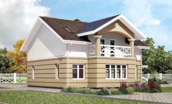155-009-П Проект двухэтажного дома с мансардой, доступный коттедж из поризованных блоков Горно-Алтайск | Проекты домов от House Expert