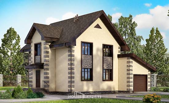 160-004-П Проект двухэтажного дома, гараж, экономичный дом из теплоблока Горно-Алтайск | Проекты домов от House Expert