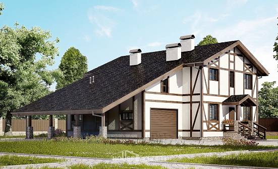 250-002-Л Проект двухэтажного дома с мансардой, гараж, современный дом из кирпича Горно-Алтайск | Проекты домов от House Expert