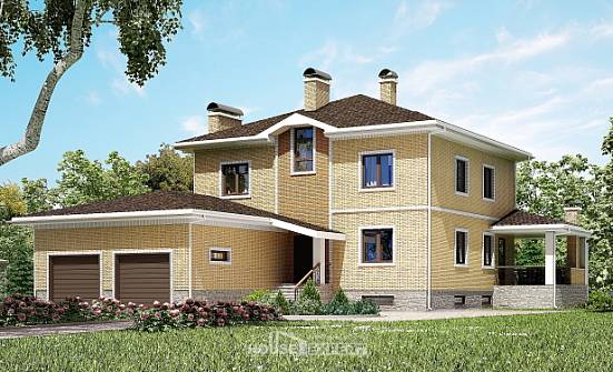 350-002-Л Проект трехэтажного дома и гаражом, современный домик из кирпича Горно-Алтайск | Проекты домов от House Expert