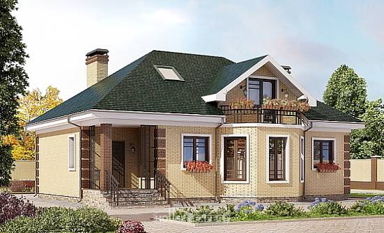 150-013-Л Проект двухэтажного дома с мансардным этажом, компактный коттедж из кирпича Горно-Алтайск | Проекты домов от House Expert