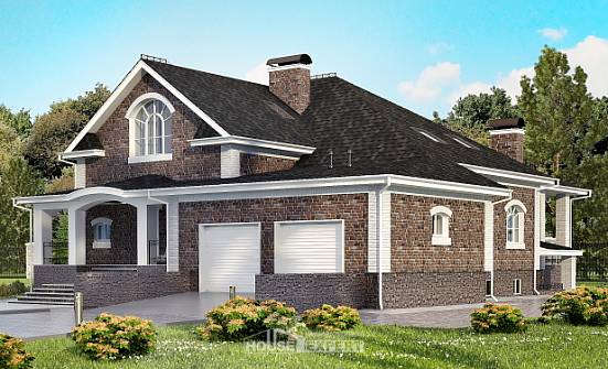 490-001-П Проект трехэтажного дома с мансардой и гаражом, просторный загородный дом из кирпича, House Expert