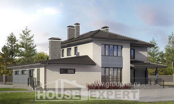 340-005-П Проект двухэтажного дома, гараж, огромный загородный дом из керамзитобетонных блоков, House Expert