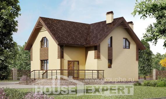 150-009-Л Проект двухэтажного дома мансардой, небольшой домик из газосиликатных блоков, House Expert