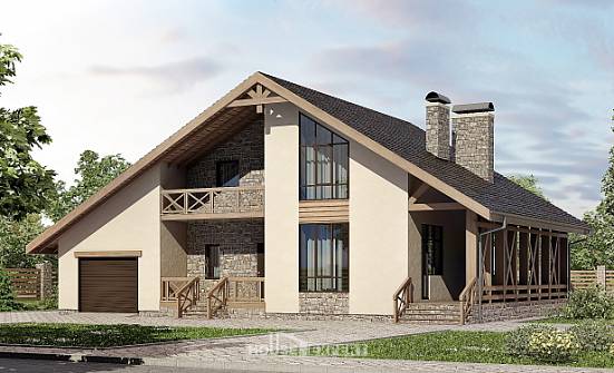 265-001-Л Проект двухэтажного дома с мансардой, гараж, классический дом из поризованных блоков Горно-Алтайск | Проекты домов от House Expert
