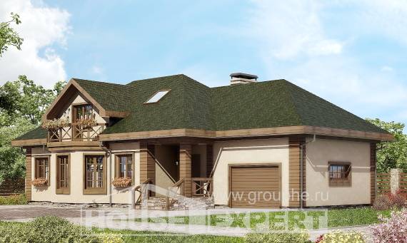 180-010-П Проект двухэтажного дома с мансардным этажом, гараж, простой загородный дом из блока Горно-Алтайск, House Expert