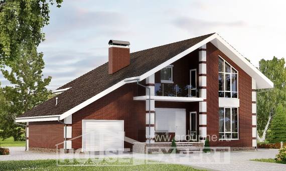 180-001-Л Проект двухэтажного дома мансардой, гараж, скромный домик из твинблока, House Expert