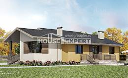 135-002-Л Проект одноэтажного дома и гаражом, классический домик из керамзитобетонных блоков, House Expert