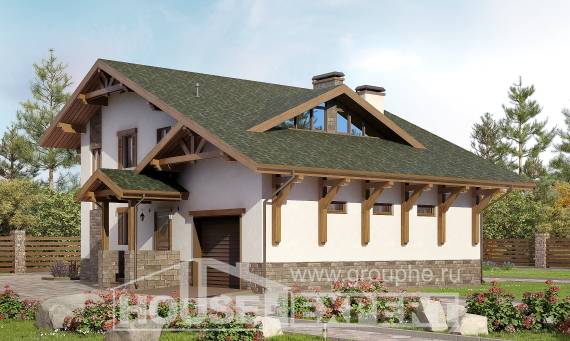 190-007-П Проект двухэтажного дома мансардой и гаражом, простой домик из кирпича Горно-Алтайск, House Expert