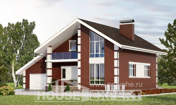180-001-Л Проект двухэтажного дома мансардой, гараж, классический домик из бризолита, House Expert