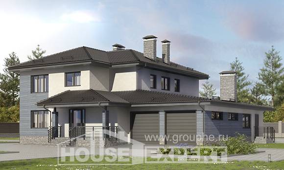 340-005-П Проект двухэтажного дома и гаражом, большой дом из бризолита, House Expert