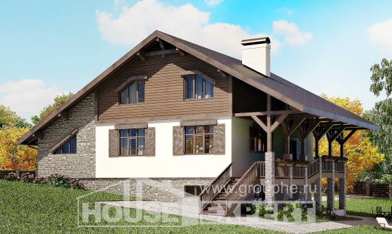 300-003-П Проект трехэтажного дома мансардой и гаражом, уютный дом из кирпича, House Expert