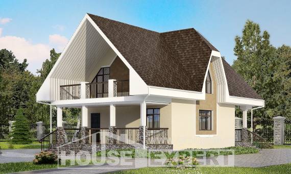 125-001-Л Проект двухэтажного дома с мансардным этажом, красивый коттедж из керамзитобетонных блоков Горно-Алтайск, House Expert