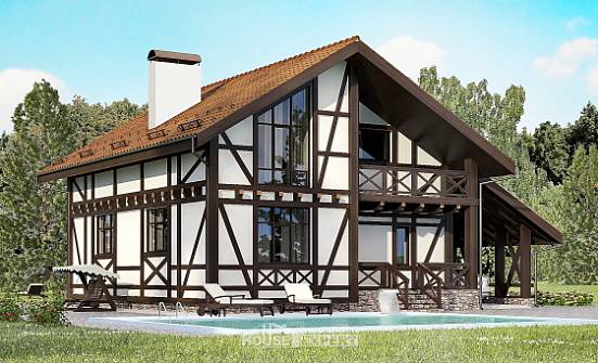155-002-П Проект двухэтажного дома мансардный этаж, гараж, бюджетный дом из газобетона, House Expert