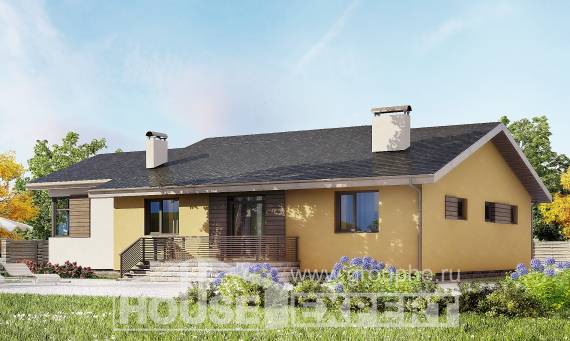 135-002-Л Проект одноэтажного дома и гаражом, экономичный коттедж из бризолита, House Expert