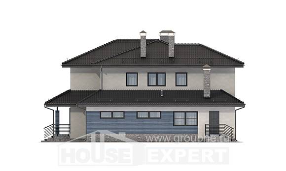 340-005-П Проект двухэтажного дома и гаражом, просторный загородный дом из твинблока, House Expert