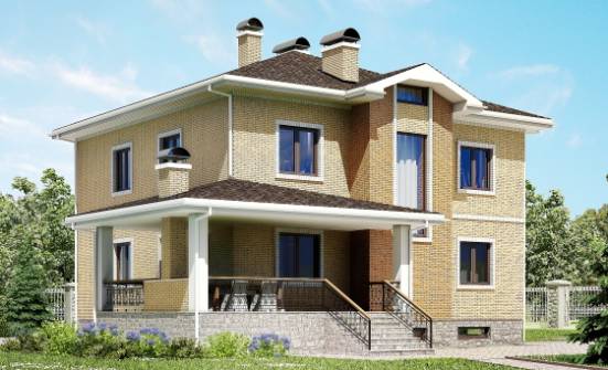 350-002-Л Проект трехэтажного дома и гаражом, просторный домик из кирпича, House Expert