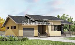 135-002-Л Проект одноэтажного дома, гараж, небольшой дом из поризованных блоков, House Expert