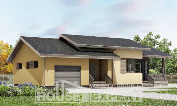 135-002-Л Проект одноэтажного дома, гараж, небольшой дом из поризованных блоков, House Expert