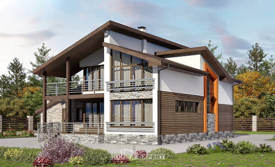 240-004-П Проект двухэтажного дома с мансардным этажом, гараж, современный загородный дом из газобетона Горно-Алтайск | Проекты домов от House Expert