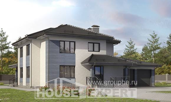 340-005-П Проект двухэтажного дома, гараж, большой коттедж из арболита, House Expert