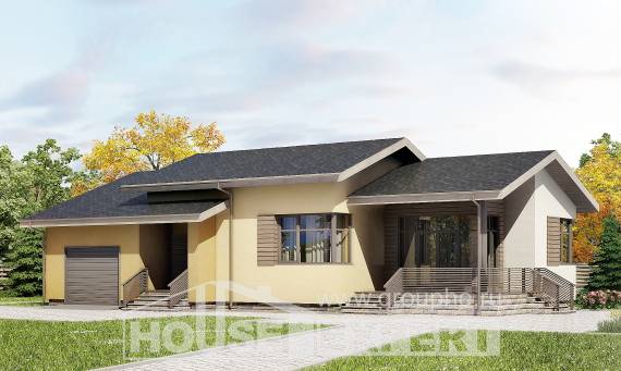 135-002-Л Проект одноэтажного дома и гаражом, простой загородный дом из блока, House Expert
