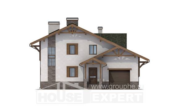 190-007-П Проект двухэтажного дома с мансардным этажом, гараж, просторный коттедж из кирпича, House Expert