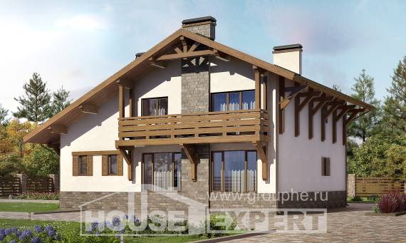 190-007-П Проект двухэтажного дома с мансардой, гараж, простой домик из кирпича, House Expert
